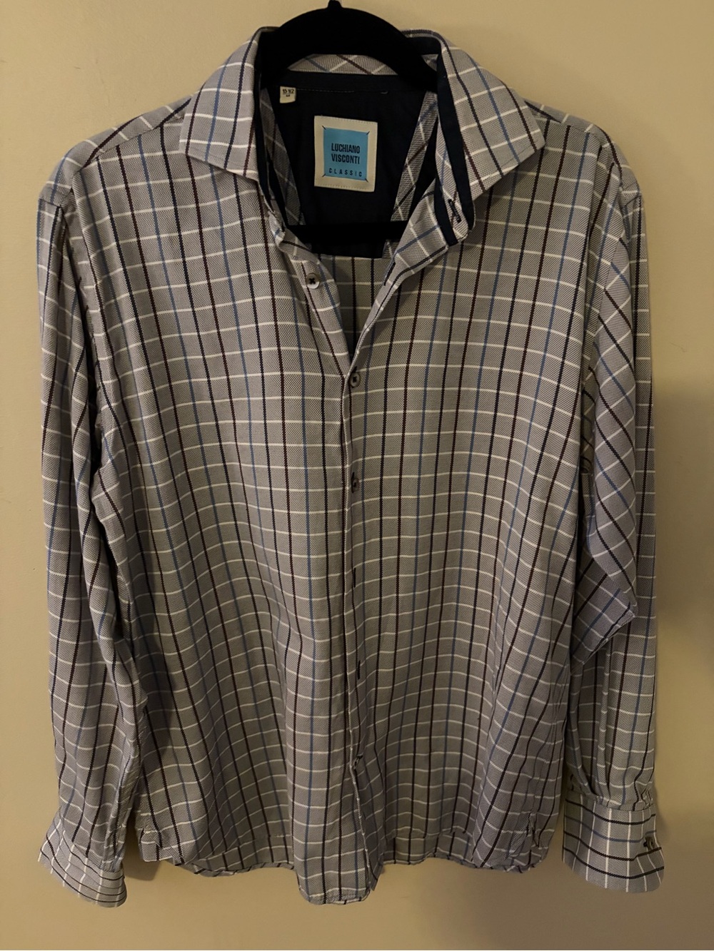 Luciano Visconti Gray Windowpane Casual Button-Down Shirt